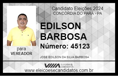 Candidato EDILSON BARBOSA 2024 - CONCÓRDIA DO PARÁ - Eleições