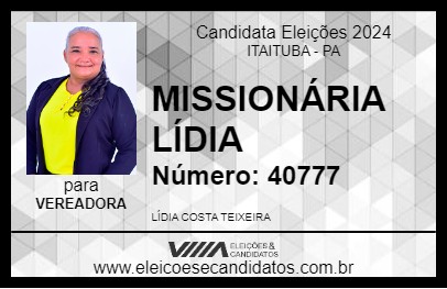 Candidato MISSIONÁRIA LÍDIA 2024 - ITAITUBA - Eleições