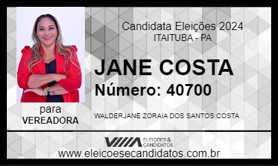 Candidato JANE COSTA 2024 - ITAITUBA - Eleições