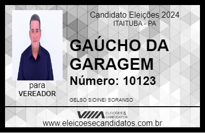 Candidato GAÚCHO DA GARAGEM 2024 - ITAITUBA - Eleições