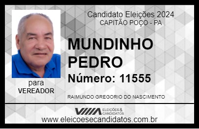 Candidato MUNDINHO PEDRO 2024 - CAPITÃO POÇO - Eleições