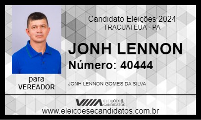 Candidato JONH LENNON 2024 - TRACUATEUA - Eleições