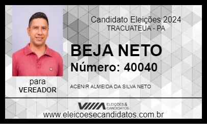 Candidato BEJA NETO 2024 - TRACUATEUA - Eleições