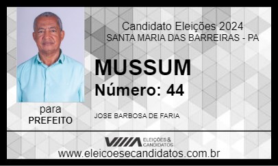 Candidato MUSSUM 2024 - SANTA MARIA DAS BARREIRAS - Eleições