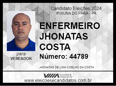 Candidato ENFERMEIRO JHONATAS COSTA 2024 - IPIXUNA DO PARÁ - Eleições