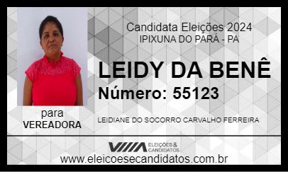 Candidato LEIDY DA BENÊ 2024 - IPIXUNA DO PARÁ - Eleições