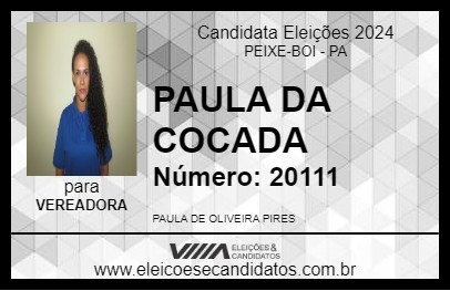 Candidato PAULA DA COCADA 2024 - PEIXE-BOI - Eleições