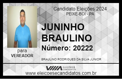 Candidato JUNINHO BRAULINO 2024 - PEIXE-BOI - Eleições