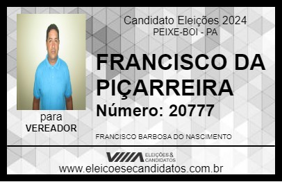 Candidato FRANCISCO DA PIÇARREIRA 2024 - PEIXE-BOI - Eleições