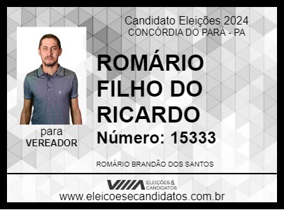 Candidato ROMÁRIO FILHO DO RICARDO 2024 - CONCÓRDIA DO PARÁ - Eleições