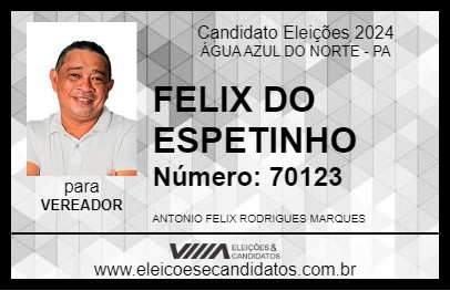 Candidato FELIX DO ESPETINHO 2024 - ÁGUA AZUL DO NORTE - Eleições