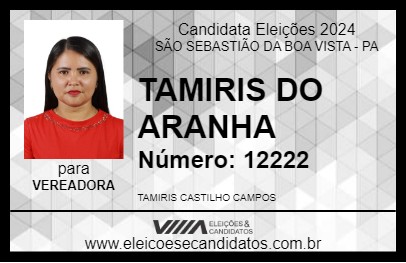 Candidato TAMIRIS DO ARANHA 2024 - SÃO SEBASTIÃO DA BOA VISTA - Eleições