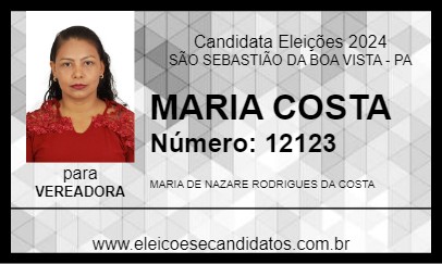 Candidato MARIA COSTA 2024 - SÃO SEBASTIÃO DA BOA VISTA - Eleições