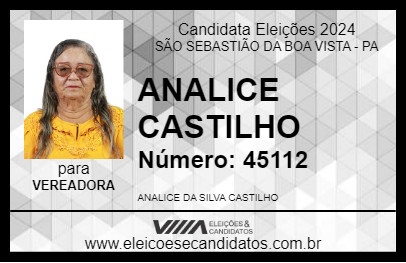 Candidato ANALICE CASTILHO 2024 - SÃO SEBASTIÃO DA BOA VISTA - Eleições