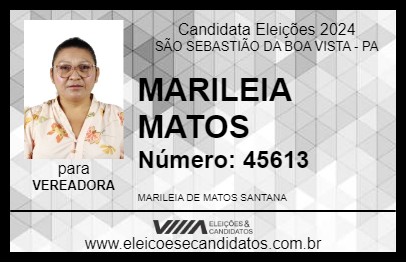 Candidato MARILEIA MATOS 2024 - SÃO SEBASTIÃO DA BOA VISTA - Eleições