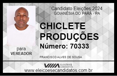 Candidato CHICLETE PRODUÇÕES 2024 - GOIANÉSIA DO PARÁ - Eleições