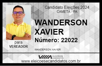 Candidato WANDERSON XAVIER 2024 - CAMETÁ - Eleições