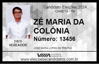 Candidato ZÉ MARIA DA COLÔNIA 2024 - CAMETÁ - Eleições