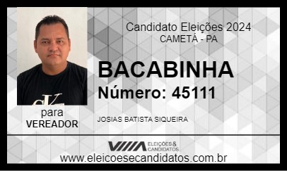 Candidato BACABINHA 2024 - CAMETÁ - Eleições