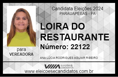 Candidato LOIRA DO RESTAURANTE 2024 - PARAUAPEBAS - Eleições