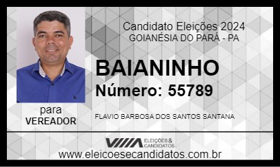 Candidato BAIANINHO 2024 - GOIANÉSIA DO PARÁ - Eleições