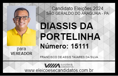 Candidato DIASSIS DA PORTELINHA 2024 - SÃO GERALDO DO ARAGUAIA - Eleições