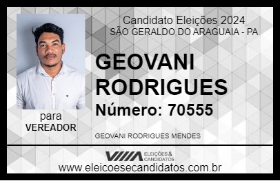 Candidato GEOVANI RODRIGUES 2024 - SÃO GERALDO DO ARAGUAIA - Eleições