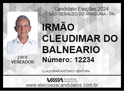 Candidato IRMÃO CLEUDIMAR DO BALNEARIO 2024 - SÃO GERALDO DO ARAGUAIA - Eleições