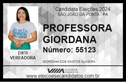 Candidato PROFESSORA GIORDANA 2024 - SÃO JOÃO DA PONTA - Eleições