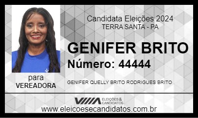 Candidato GENIFER BRITO 2024 - TERRA SANTA - Eleições