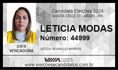 Candidato LETICIA MODAS 2024 - SANTA CRUZ DO ARARI - Eleições