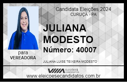 Candidato JULIANA MODESTO 2024 - CURUÇÁ - Eleições