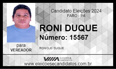 Candidato RONI DUQUE 2024 - FARO - Eleições