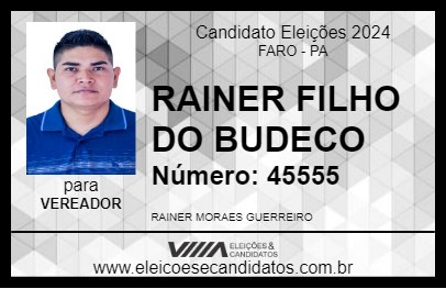 Candidato RAINER FILHO DO BUDECO 2024 - FARO - Eleições