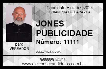 Candidato JONES PUBLICIDADE 2024 - GOIANÉSIA DO PARÁ - Eleições