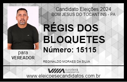 Candidato RÉGIS DOS BLOQUETES 2024 - BOM JESUS DO TOCANTINS - Eleições