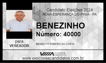 Candidato BENEZINHO 2024 - NOVA ESPERANÇA DO PIRIÁ - Eleições