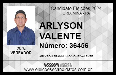 Candidato ARLYSON VALENTE 2024 - ORIXIMINÁ - Eleições