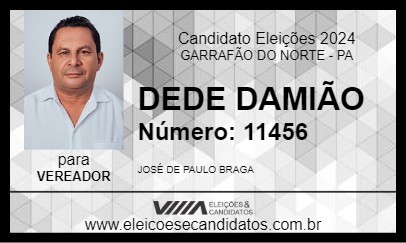 Candidato DEDE DAMIÃO 2024 - GARRAFÃO DO NORTE - Eleições