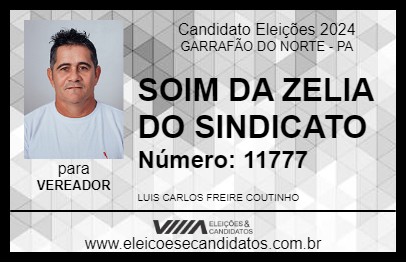 Candidato SOIM DA ZELIA DO SINDICATO 2024 - GARRAFÃO DO NORTE - Eleições