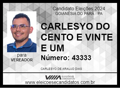 Candidato CARLESYO DO CENTO E VINTE E UM 2024 - GOIANÉSIA DO PARÁ - Eleições