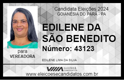 Candidato EDILENE DA SÃO BENEDITO 2024 - GOIANÉSIA DO PARÁ - Eleições