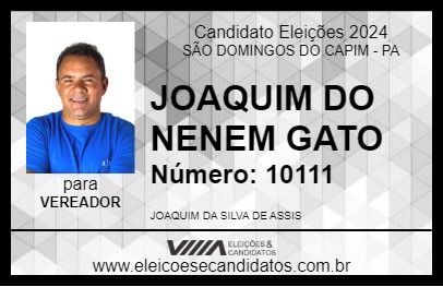 Candidato JOAQUIM DO NENEM GATO 2024 - SÃO DOMINGOS DO CAPIM - Eleições