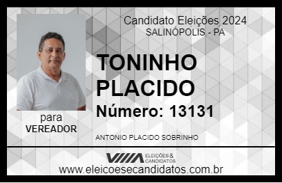 Candidato TONINHO PLACIDO 2024 - SALINÓPOLIS - Eleições