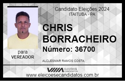 Candidato CHRIS BORRACHEIRO 2024 - ITAITUBA - Eleições