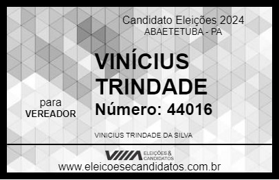 Candidato VINÍCIUS TRINDADE 2024 - ABAETETUBA - Eleições