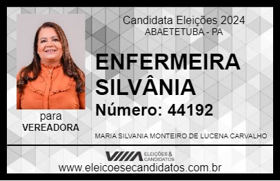 Candidato ENFERMEIRA SILVÂNIA 2024 - ABAETETUBA - Eleições