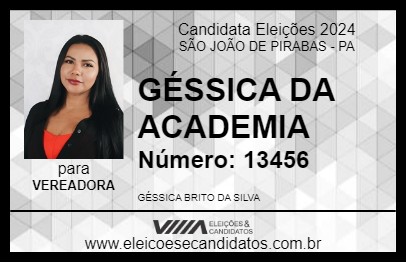 Candidato GÉSSICA DA ACADEMIA 2024 - SÃO JOÃO DE PIRABAS - Eleições