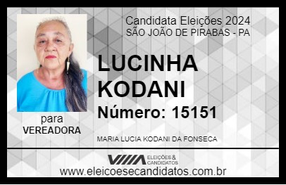 Candidato LUCINHA KODANI 2024 - SÃO JOÃO DE PIRABAS - Eleições