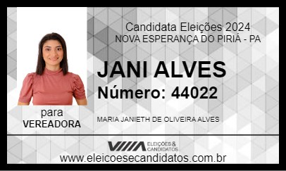 Candidato JANI ALVES 2024 - NOVA ESPERANÇA DO PIRIÁ - Eleições